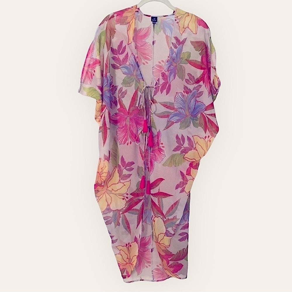 Echo | Kaftan Cover Up | One Size | Sheer Floral Print | Tassels | $40.00
